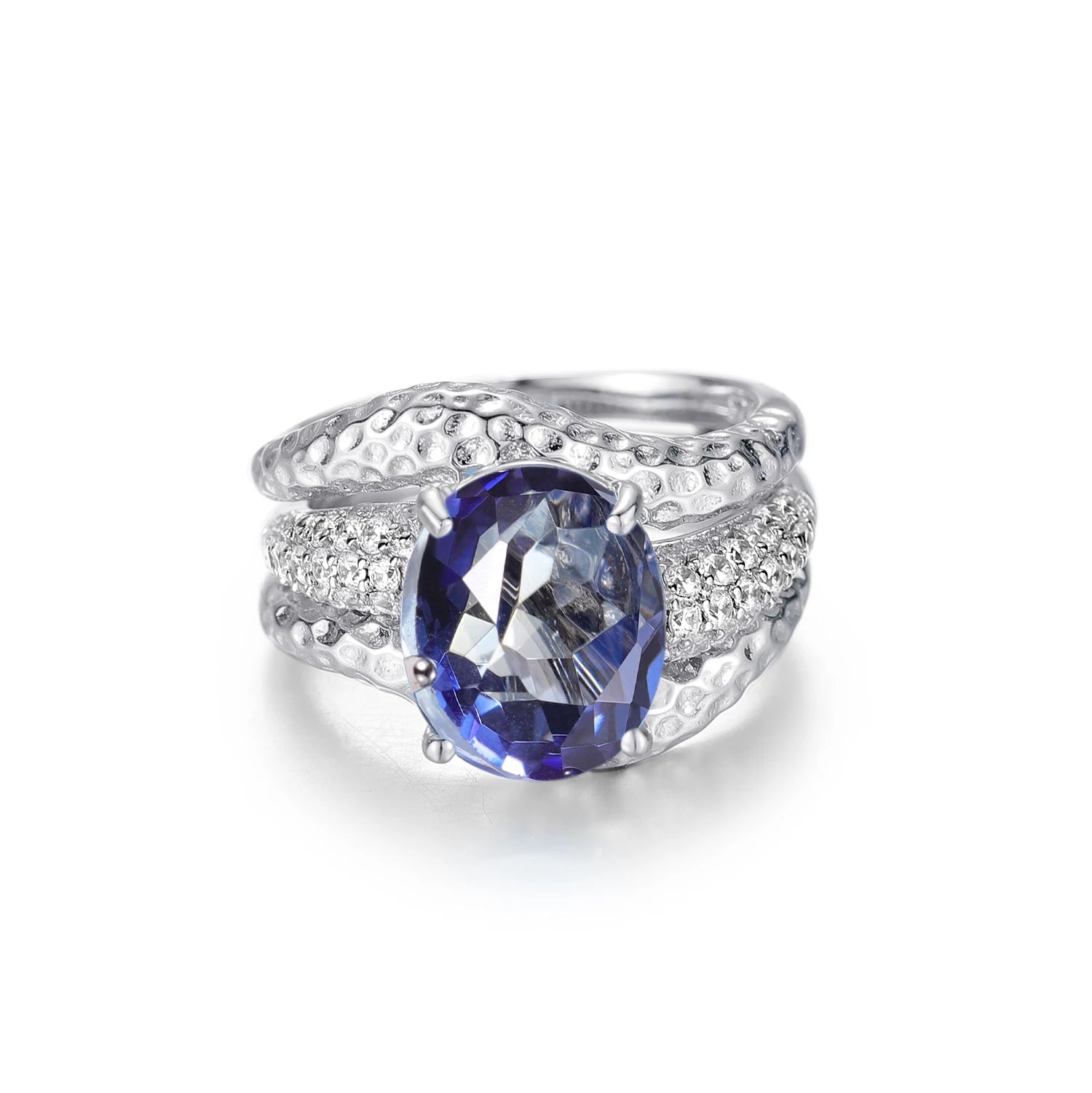 GEM'S BALLE 925 Sterling Silver Handmade Jacket Bridal Ring Set Iolite Blue Mystic Quartz Gemstone Cocktail Ring for Women Mystic Quartz CHINA