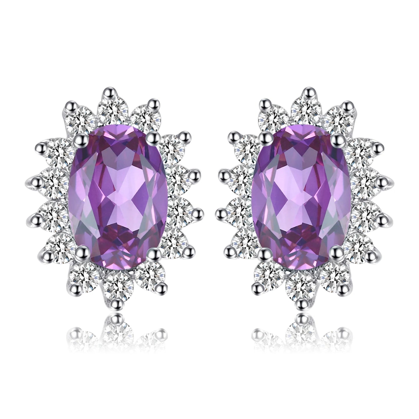 JewelryPalace Created Blue Sapphire Ruby 925 Sterling Silver Stud Earrings Natural Amethyst Garnet Peridot Topaz Princess Diana