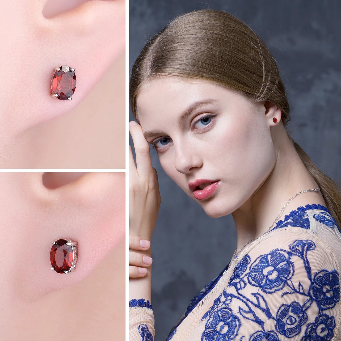 JewelryPalace Rose Gold Yellow Gold Plated Oval Natural Amethyst Citrine Garnet Topaz Peridot 925 Sterling Silver Earrings Woman