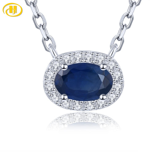 Natural Blue Sapphire Sterling Silver Necklace Pendant 0.6 Carats Genuine Gemstone Classic Romantic Fine Jewelry Design Gifts