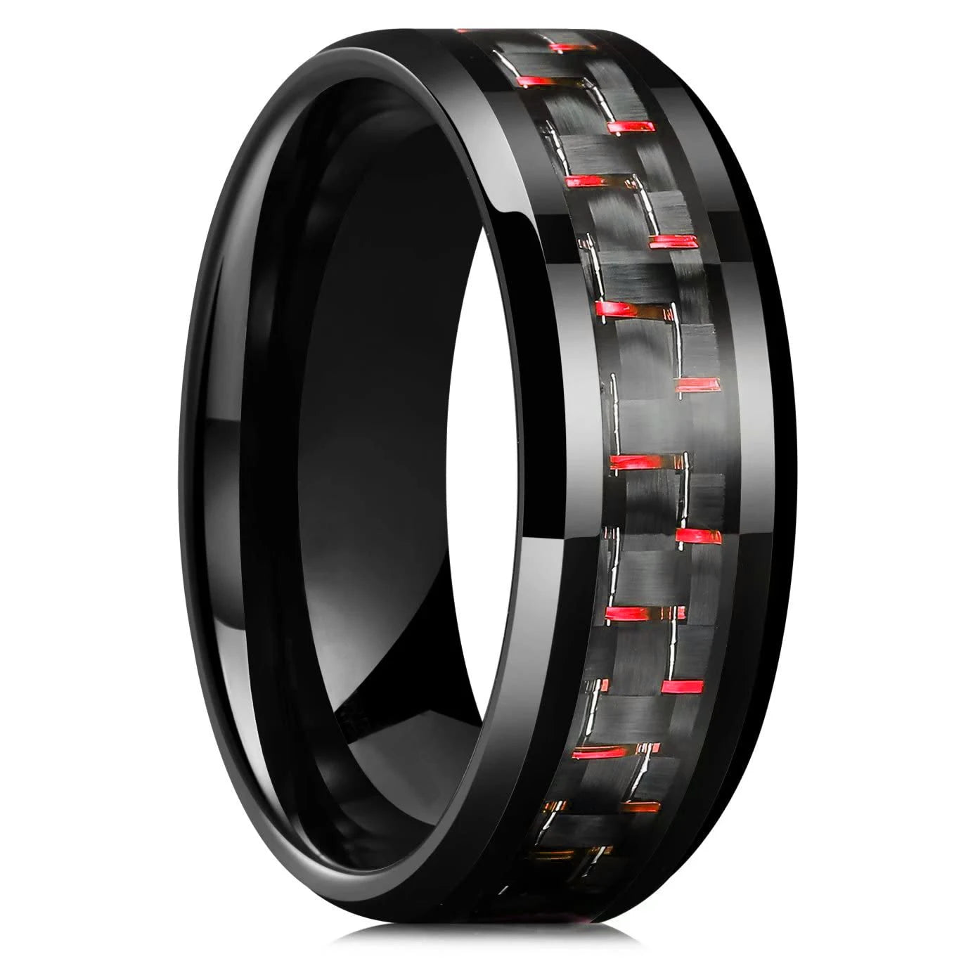 Fashio Men Rings Black Titanium Stainless Steel Rings For Men Women Brick Pattern Finish Beveled Edge Wedding Ring Party Jewelry