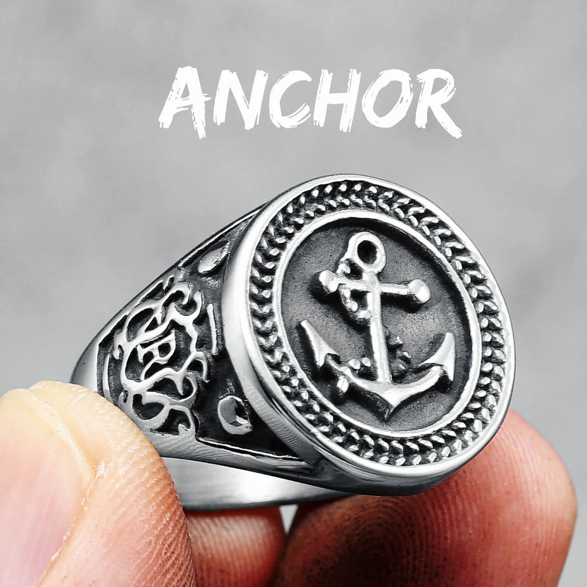 Sailboat Ring 316L Stainless Steel Men Rings Ocean Sailor Smooth Sailing Rock Rap for Biker Male Boyfriend Jewelry Best Gift R867-Anchor