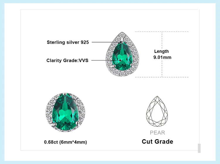 JewelryPalace Pear Green Simulated Nano Emerald 925 Sterling Silver Stud Earrings for Women Gemstones Statement Earrings Jewelry