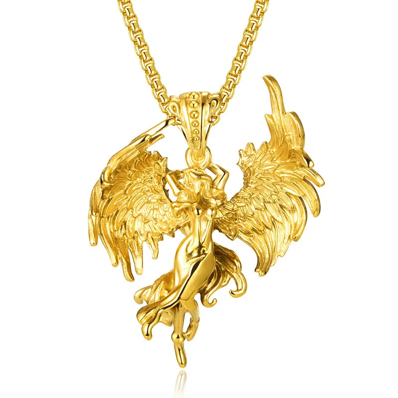 Fashion Stainless Steel Fallen Angel Necklace for Woman Punk Angel Wings Pendant Unique Simple Couple Gift Jewelry Accessories