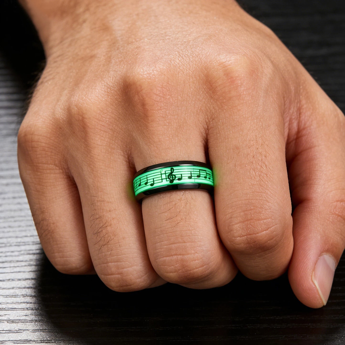 Stainless Steel Ring, Glowing In Dark Luminous Rings, Music Stave Pattern Rings for Men Women, Fashion Wedding Bands Jewelry