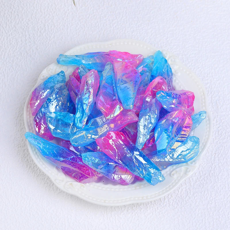 1pcs Natural Crystal Raw Healing Stone Electroplate Quartz Specimens Rough Collectibles Raw Gemstone Fish Tank Decoration Energy Pink Blue