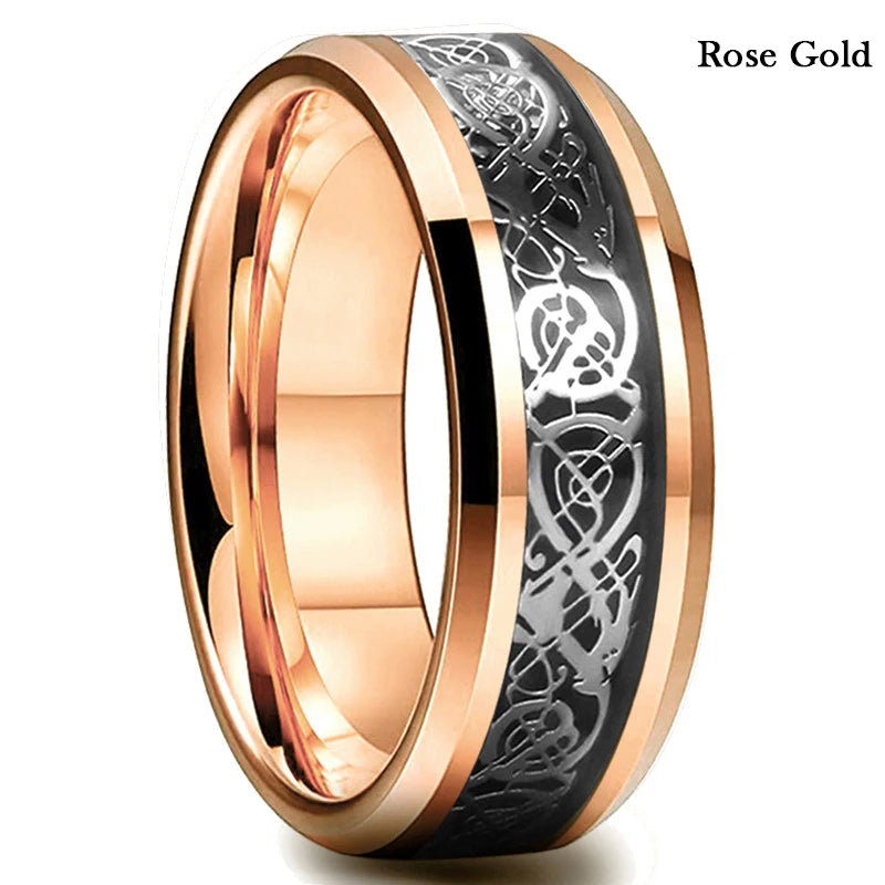 Classic 8mm Men Ring Titanium Stainless Steel Ring Inlay Black Blue Carbon Fiber Ring Wedding Jewelry Christmas Gift Accessories