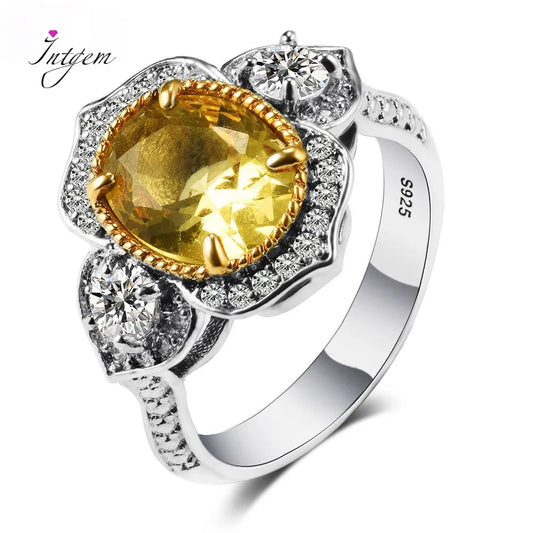 Romantic Yellow Citrine Created Gemstone 925 Sterling Sliver Ring For Women Girls Party Wedding Engagement Gift Wholesale