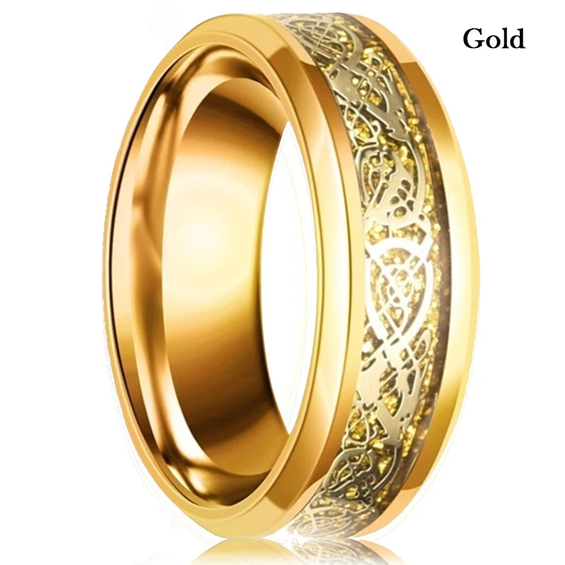 Fashion 8mm Men Stainless Steel Ring Rose Gold Color Brushed Wood Inlay Rings for Men Women Wedding Band Jewelry Birthday Gifts