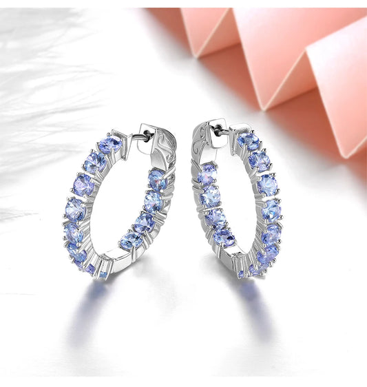 Natural Genuine Tanzanite Sterling Silver Clip Earring 4.3 Carats Romantic Color Women Classic Elegant Fine Jewelry S925 Gifts