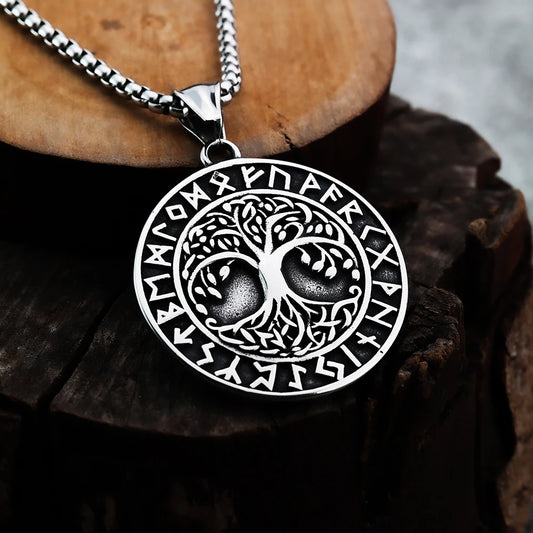 Vintage Nordic Viking Tree of Life Personalized Rune Fashion Versatile Single Item Men's Pendant Titanium Steel Jewelry