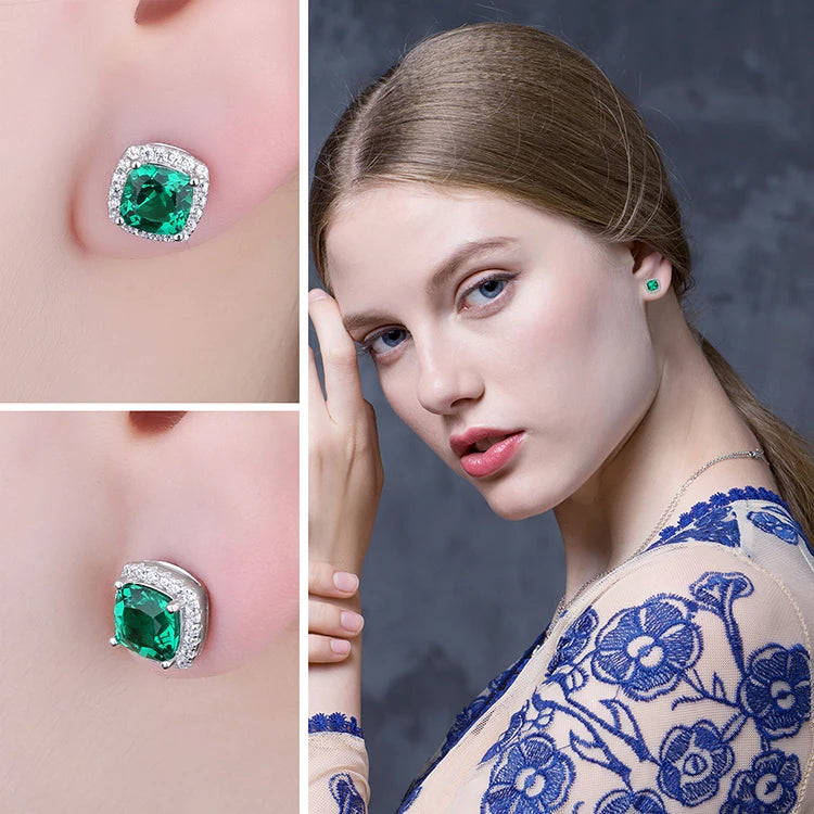 JewelryPalace Created Nano Emerald Stud Earrings 925 Sterling Silver Earrings for Women Gemstones Korean Earings Fashion Jewelry