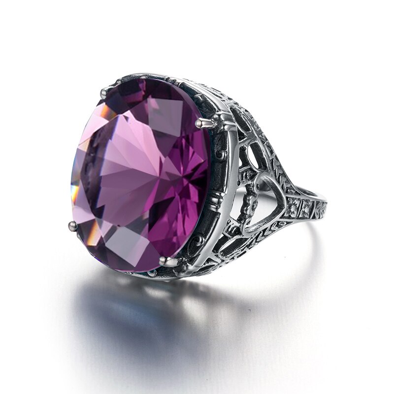 Real 925 Silver Women Amethyst Gemstone Ring Wedding Rings Handmade Processing Victorian Antique Jewelry