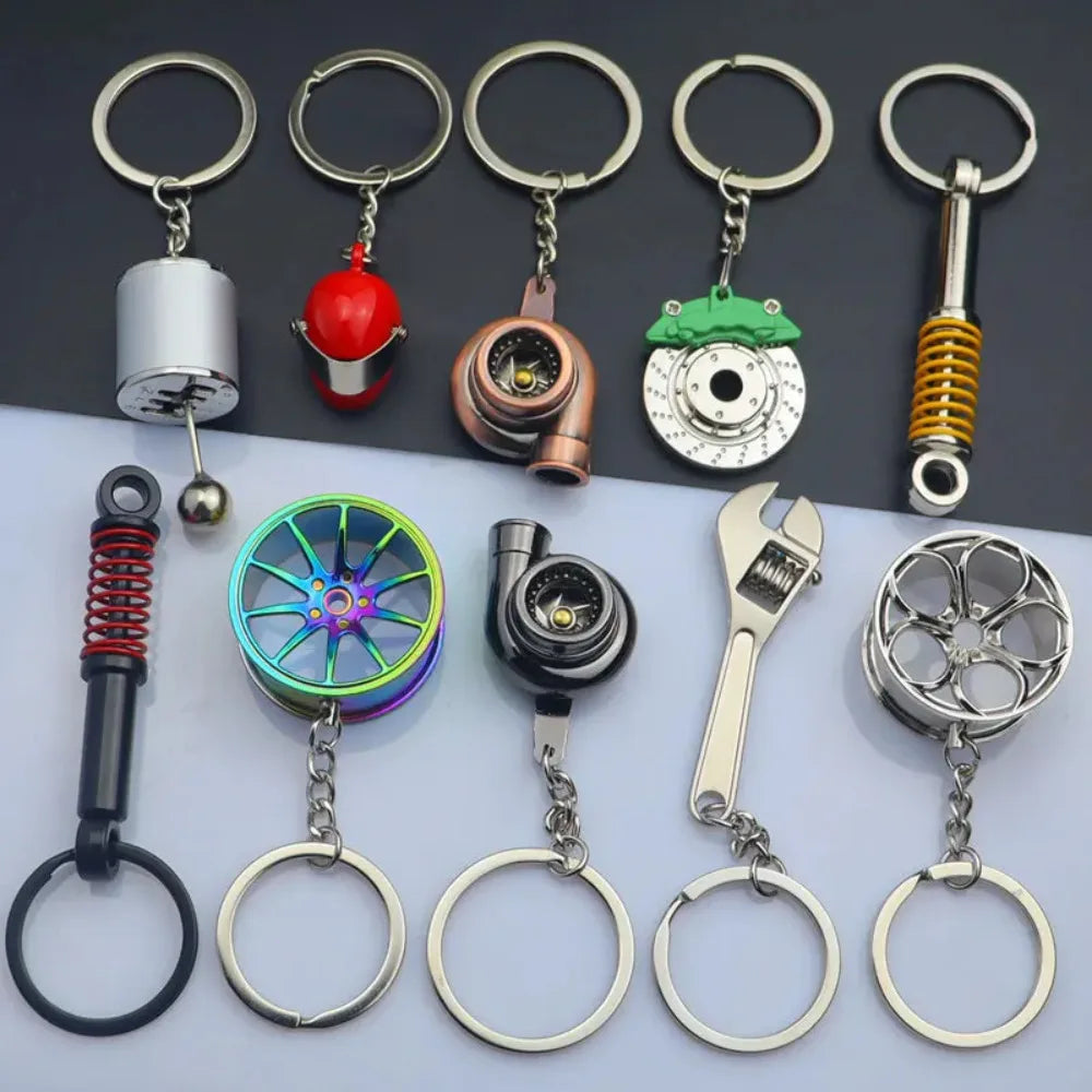 Creative Metal Mini Auto Parts Car Wheel Keychain Body Kit Enthusiast Keyring Accessories Key Ring Chain for Men Woman Gift