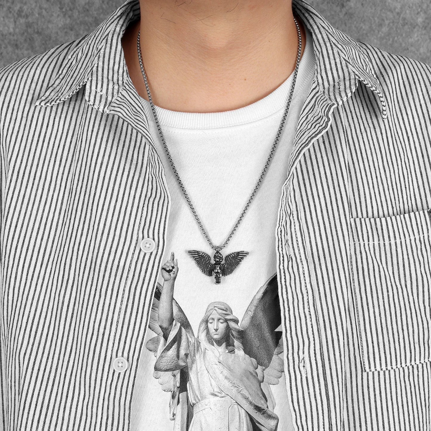 Angel's Wings Cute Cherub Stainless Steel Men Necklaces Pendant Chain Punk For Women Fashion Jewelry Gifts Wholesale Dropshiping