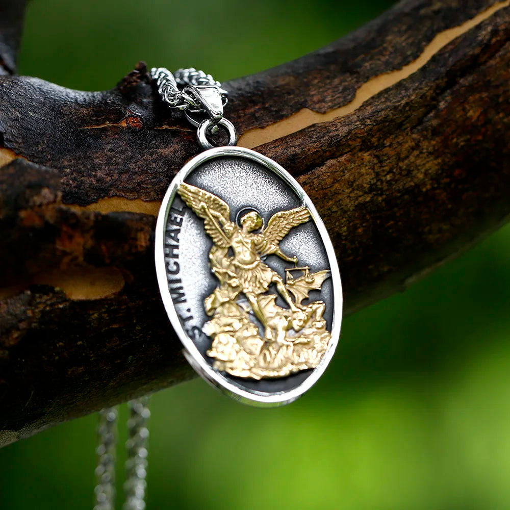 new Men Stainless Steel Archangel St.Michael Guardian Pendant Necklaces Fashion Jewelry Creativity Chains Gifts