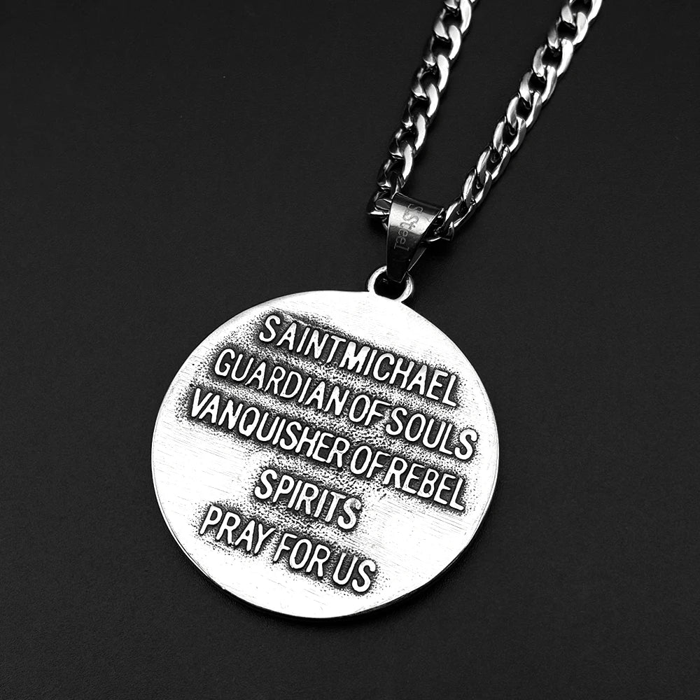 Archangel St.Michael Protect Us Pendant Necklace for Women Men Stainless Steel Saint Chain Biker Boyfriend Gift Jewelry