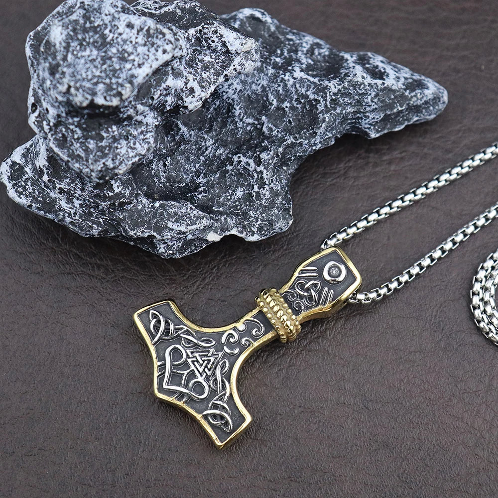 Vintage Men Viking Thor's Hammer Pendant Classic Nordic Celtic Knot Necklace Stainless Steel Scandinavian Jewelry Gift