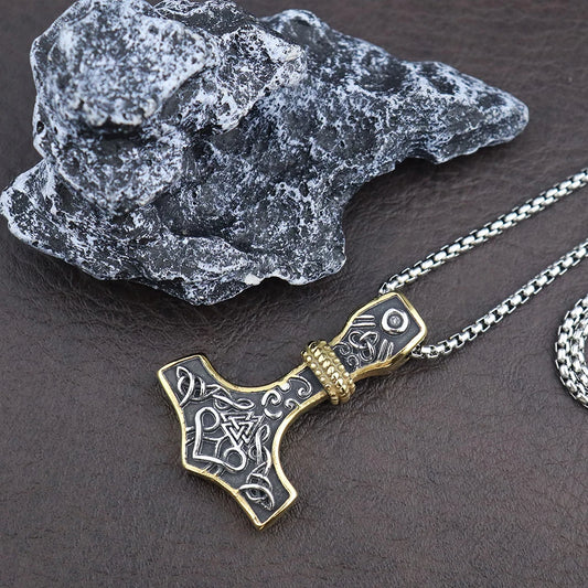 Vintage Men Viking Thor's Hammer Pendant Classic Nordic Celtic Knot Necklace Stainless Steel Scandinavian Jewelry Gift
