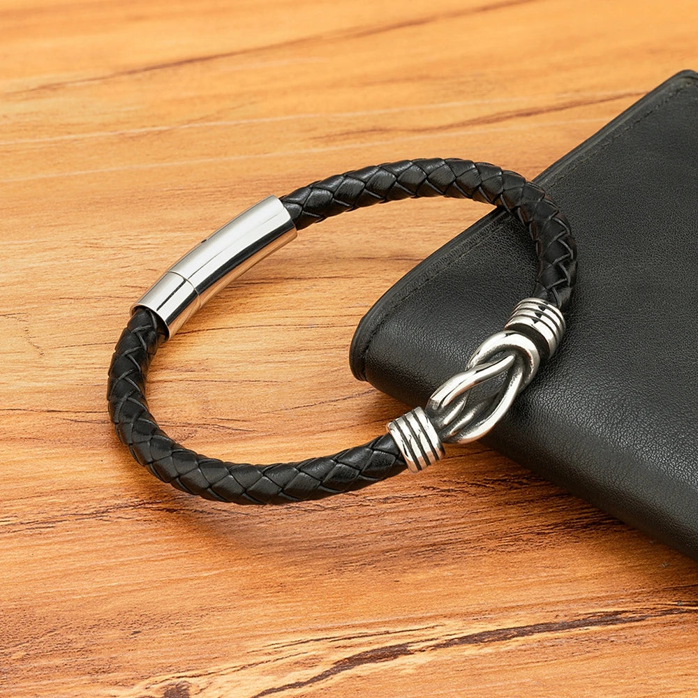 XQNI Fashion Men's Leather Bracelet Stainless Steel Irregular Accessories Commemorative Gifts for Charm Bangles Punk Jewelry