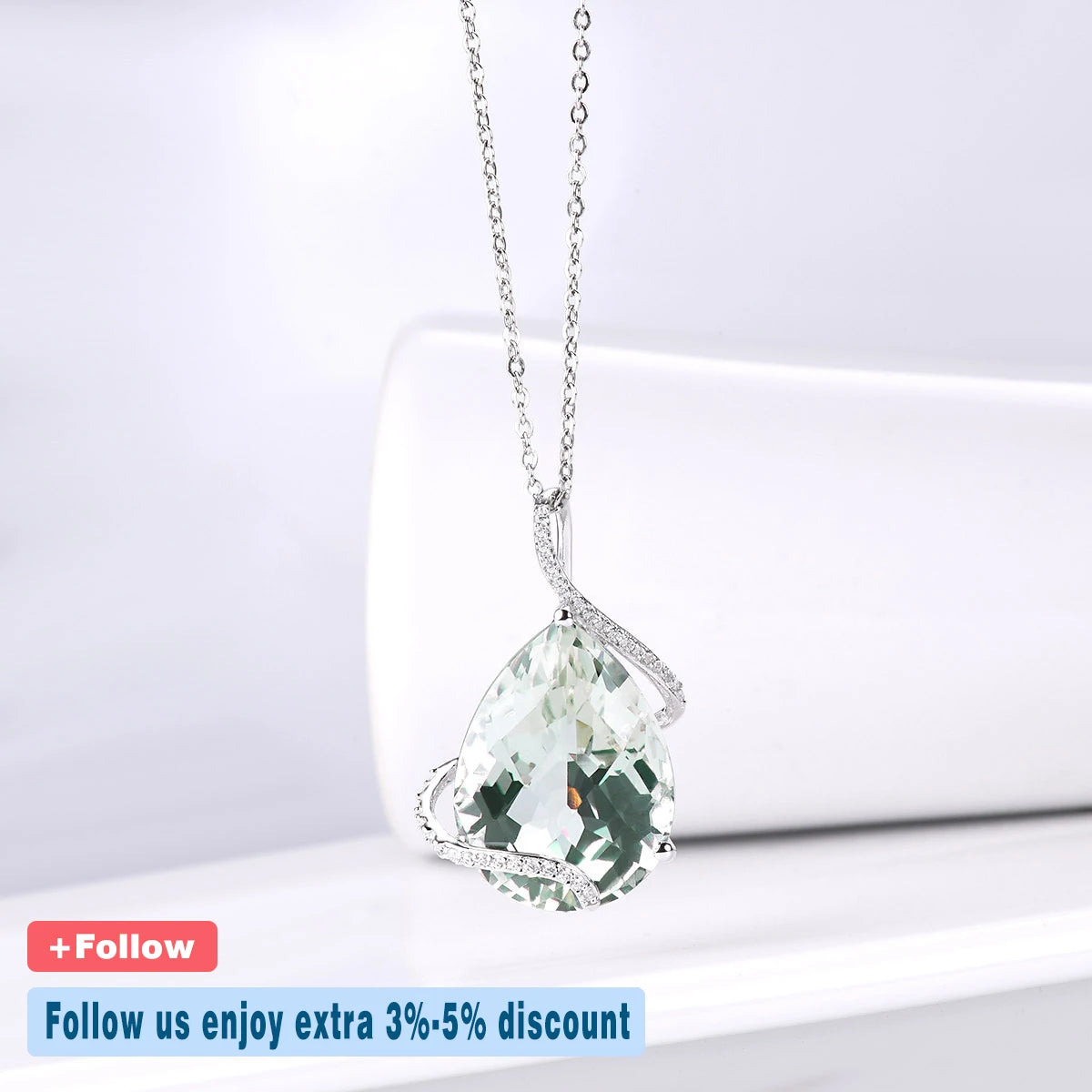 Hutang 15.1ct Green Amethyst Prasiolite 925 Silver Pendant for Women Natural Big Gemstone Sterling Silver Chain Fine Jewelry