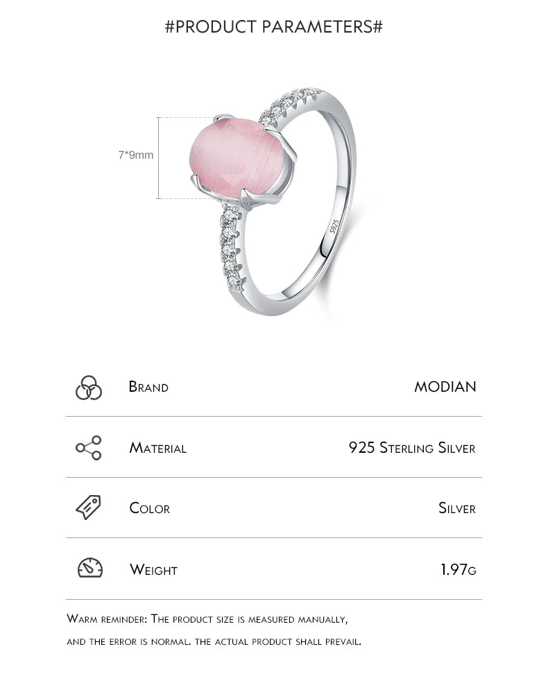 Modian Genuine 925 Sterling Silver Fashion Romantic Oval Pink Opal Finger Ring For Women Girls Charm Party Fine Jewelry Gifts