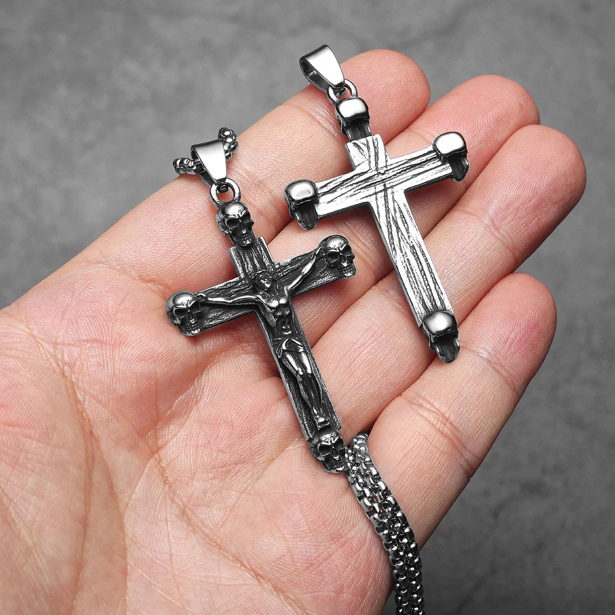 Retro Jesus Skull Cross Amulets Stainless Steel Men Necklaces Pendant Chain Punk For Women Fashion Jewelry Gifts Wholesale