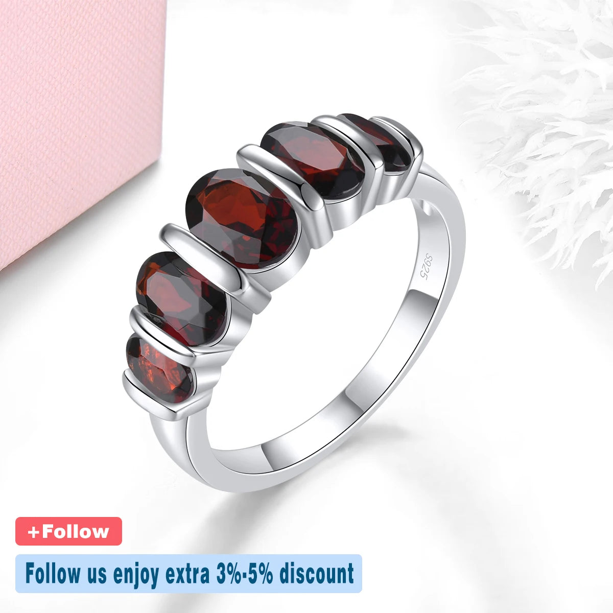 Natural Red Garnet Solid Sterling Silver Rhodium Plated Women's Ring 2.5 Carats Simple Classic Style Birthday Anniversary Gifs