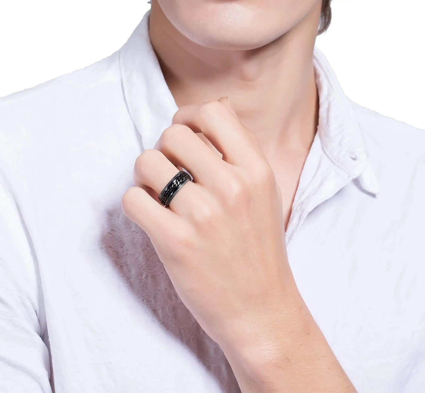 Fashion 8mm Intertwine Chain Spinner Ring for Men Women Cool Men Stainless Steel Fidget Rings Anxiety Ring Wedding Party Jewelry