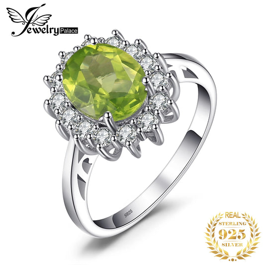 JewelryPalace Diana 2.2ct Natural Green Peridot 925 Sterling Silver Wedding Engagement Halo Ring for Women Fashion Fine Jewelry CHINA