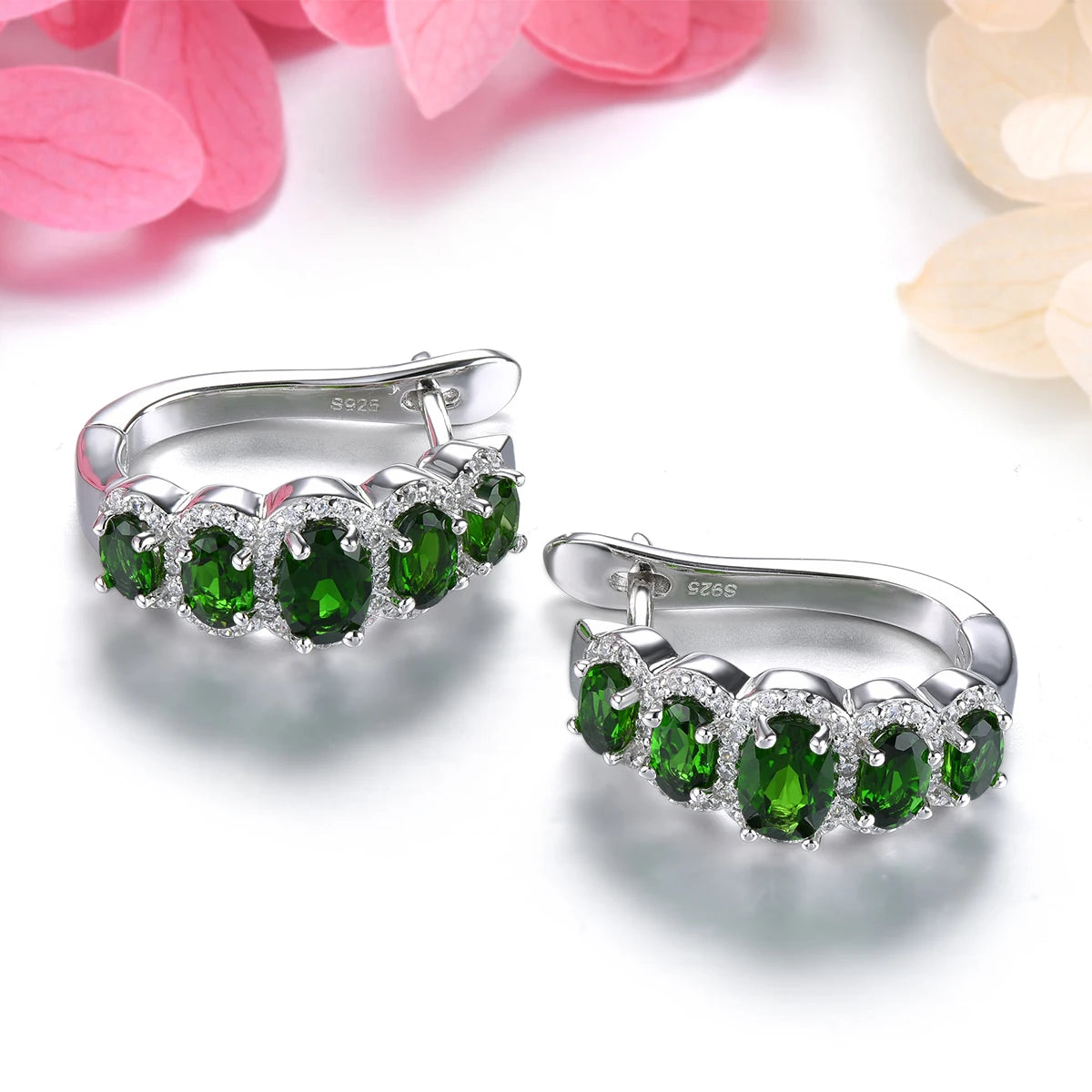 Natural Chrome Diopside Solid Silver Clip Earring 3.5 Carats Faced Gemstone Classic Simple Design S925 Women Birthday Gifts