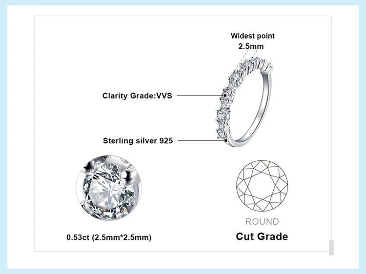 JewelryPalace 5A CZ Half Eternity Classic Design 925 Sterling Silver Wedding Engagement Band Ring for Woman Fashion Fine Jewelry