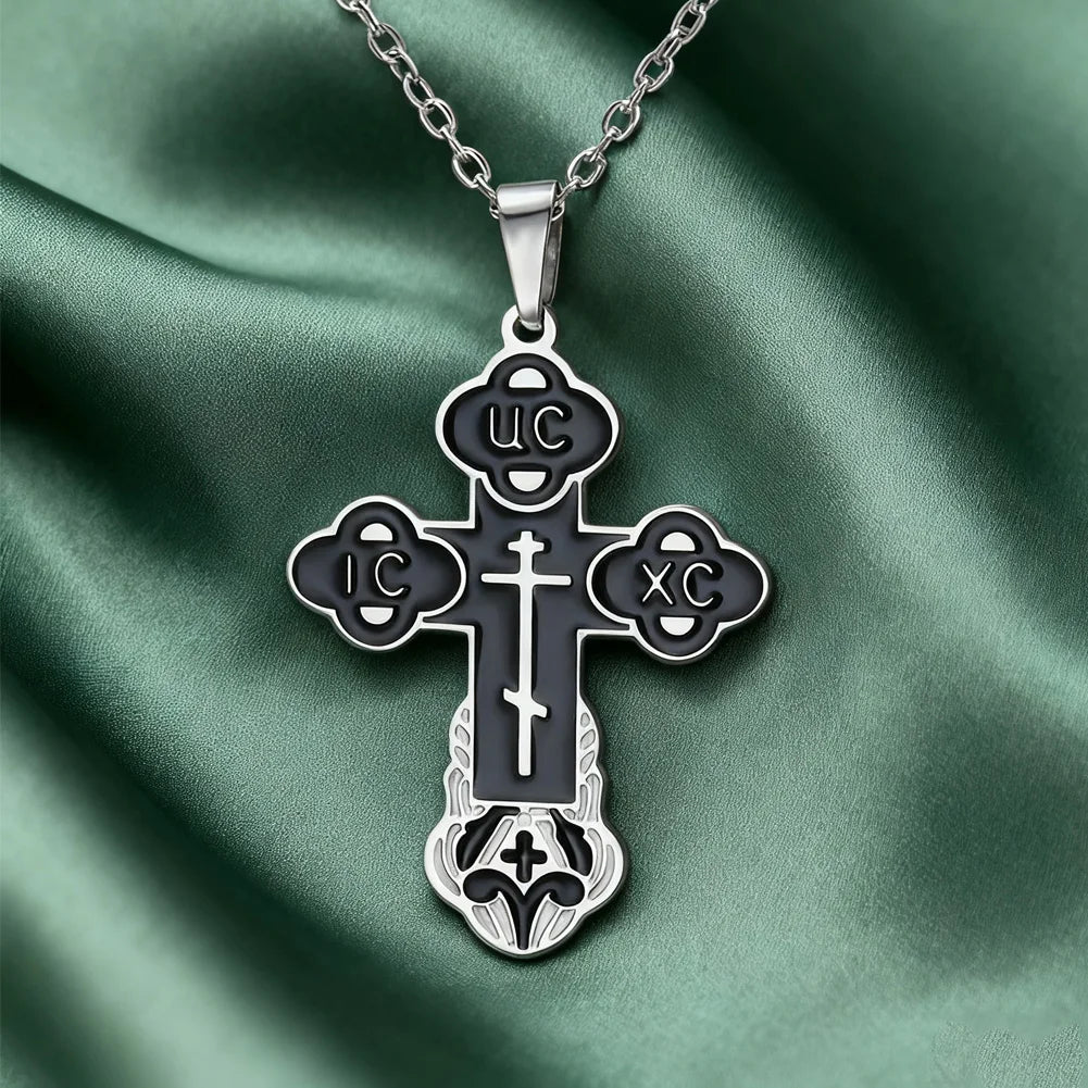 Dawapara Eastern Orthodox Serbian Cross Pendant Necklace Stainless Steel Jewelry Talisman Charm Necklaces