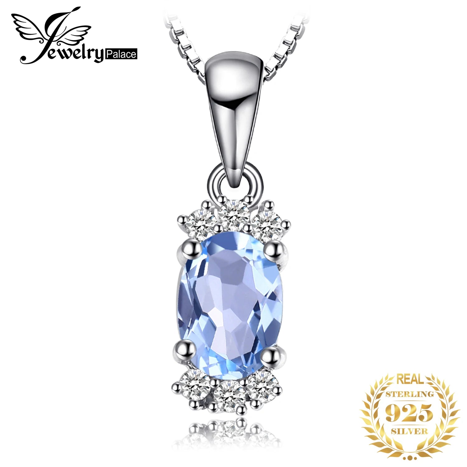 JewelryPalace Natural Oval Sky Blue Topaz 925 Sterling Silver Pendant Necklace for Women Fine Jewelry Gemstone Choker No Chain CHINA