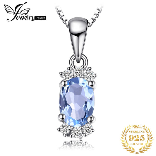 JewelryPalace Natural Oval Sky Blue Topaz 925 Sterling Silver Pendant Necklace for Women Fine Jewelry Gemstone Choker No Chain Default Title