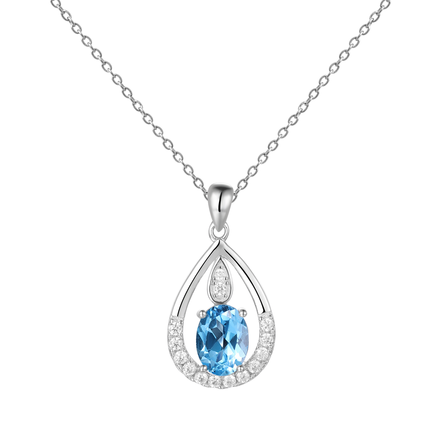 Gem&#39;s Ballet December Birthstone Topaz Necklace 6x8mm Oval Pink Topaz Pendant Necklace in 925 Sterling Silver with 18&quot; Chain Swiss Blue Topaz