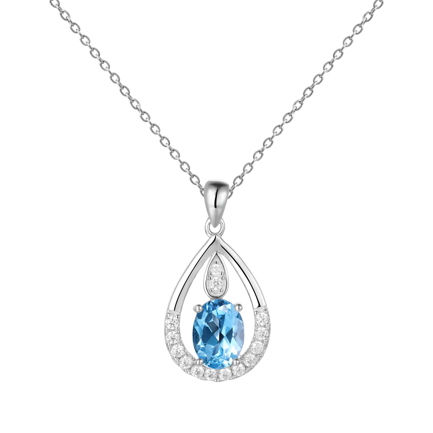Gem's Ballet December Birthstone Topaz Necklace 6x8mm Oval Pink Topaz Pendant Necklace in 925 Sterling Silver with 18" Chain Swiss Blue Topaz