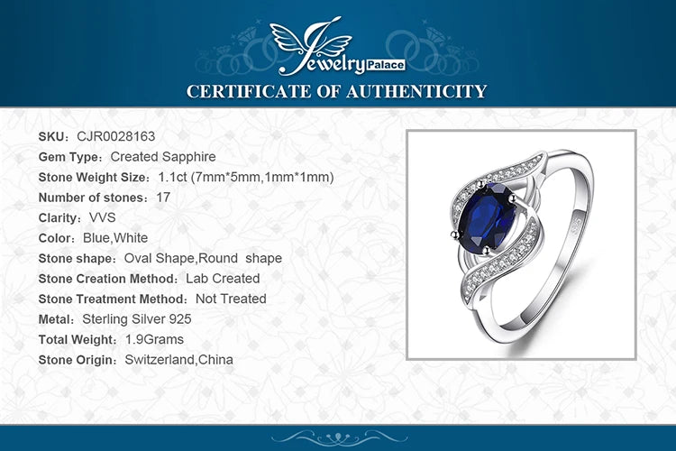 Jewelrypalace Created Blue Sapphire 925 Sterling Silver Ring for Women Statement Halo Engagement Ring Oval Gemstone Jewelry