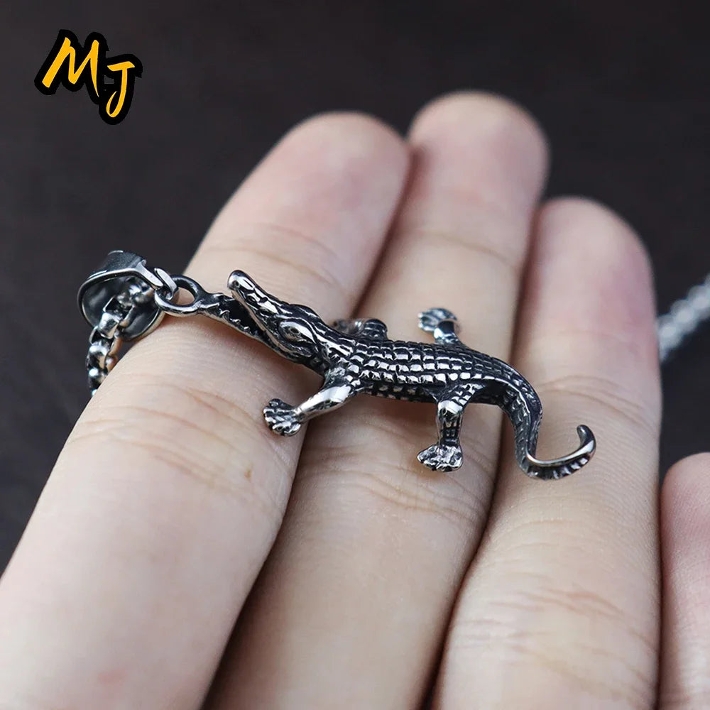 Hip Hop Vintage Crocodile Pendant Necklace Stainless Steel lizard Chain Necklaces for Men Punk Gecko Animal Jewelry Accessories