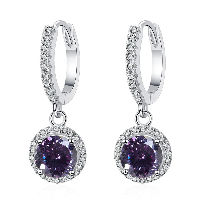 Butterflykiss 2 Carat 100 Faced Cut Moissanite Drop Earrings For Women S925 Silver Sparkling Lab Diamond Women's Wedding Jewelry royal purple 1.0CT X 2