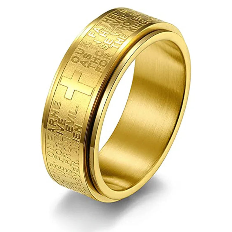 Rotate Freely Stainless Steel Anxiety Rings For Men Women Christian Jesus Cross Spinner Ring Retro Amulet Religious Jewelry Gift