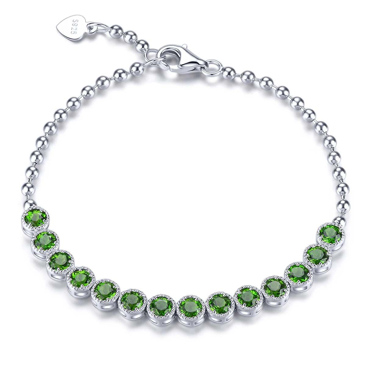 Natural Chrome Diopside Solid Sterling Silver Bracelet 2.9 Carats Genuine Green Gemstone Classic Fine Jewelry Design Women Gifts Natural Diopside 19cm