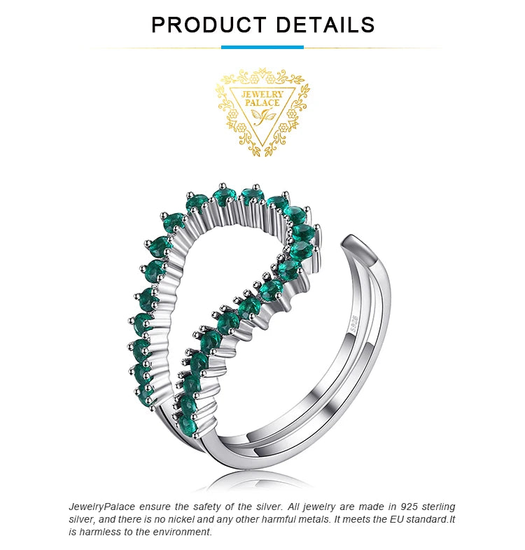 JewelryPalace Simulated Nano Emerald 925 Sterling Silver Open Adjustable Ring for Women Statement Green Gemstone Fine Jewelry