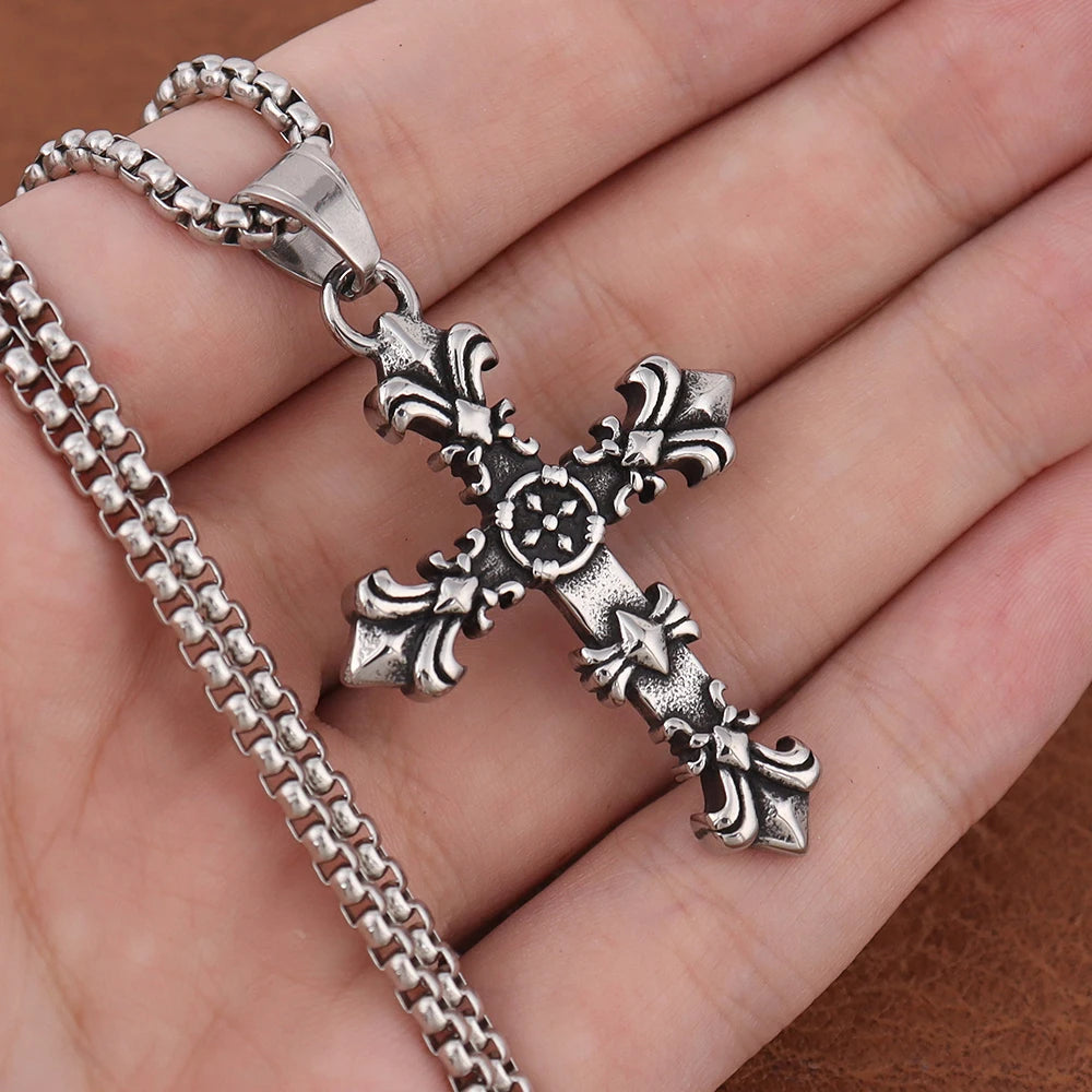 Vintage Charm Cross Pendant Chain for Men Gift Trendy Stainless Steel Women's Necklaces Popular Gothic Party Jewelry Accessories