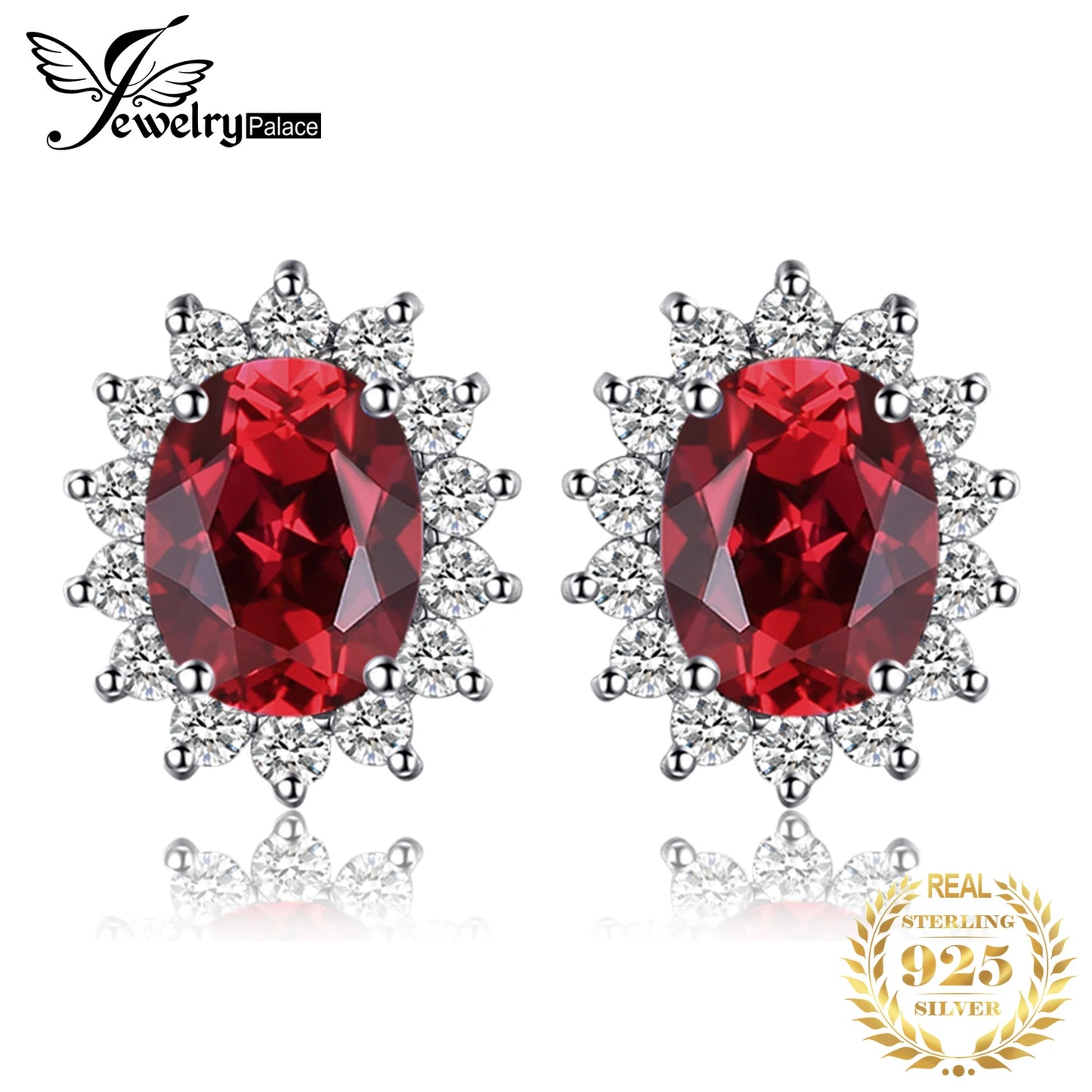 JewelryPalace Diana 1.1ct Natural Garnet 925 Sterling Silver Engagement Stud Earrings for Woman Trendy Party Gift Fine Jewelry Default Title