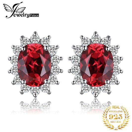 JewelryPalace Diana 1.1ct Natural Garnet 925 Sterling Silver Engagement Stud Earrings for Woman Trendy Party Gift Fine Jewelry Default Title