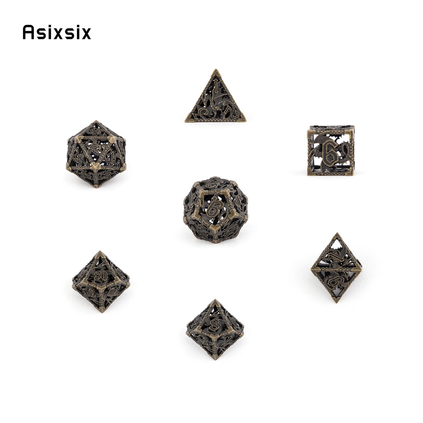 7 Pcs Black Flying Dragon Metal Dice Hollow Metal Polyhedral Dice Set Suitable for Role-Playing RPG Board Game Card Game