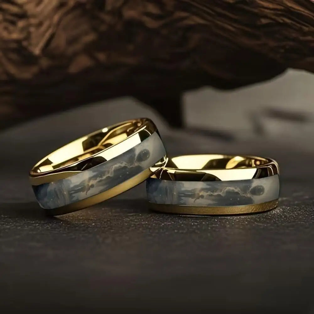 Fashion Gold Plated Stainless Steel Men's Ring with Planet Galaxy Pattern Inlay Ring for Men Band Wedding Jewelry Gift