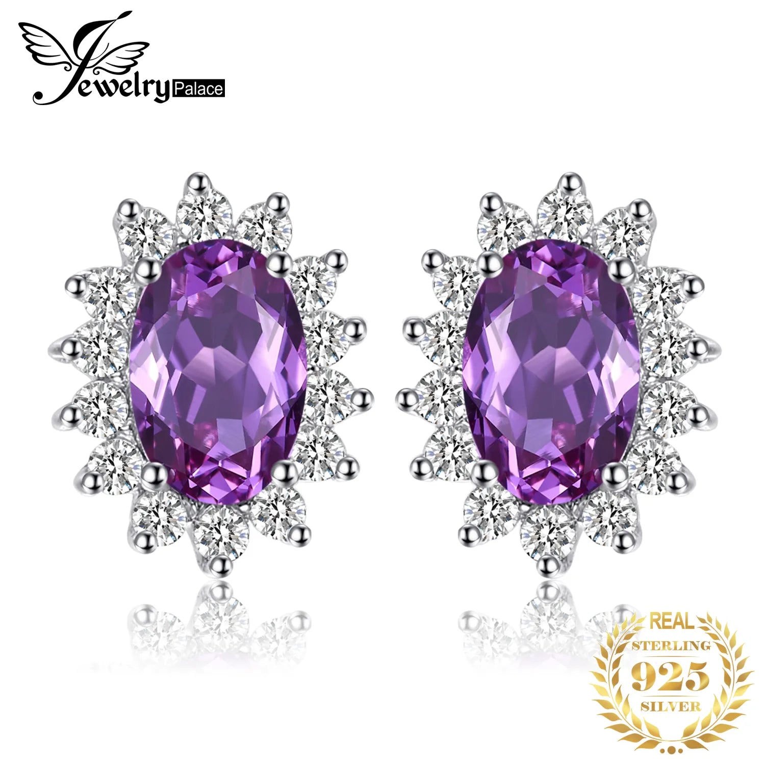 JewelryPalace 1.2ct Created Alexandrite 925 Sterling Silver Stud Earrings for Women Princess Diana Engagement Jewelry Default Title