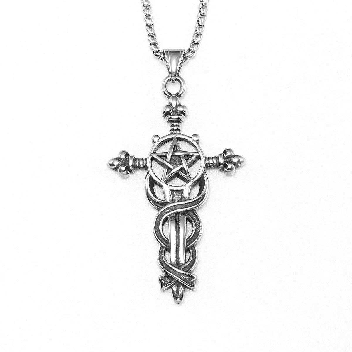 Serpentine Cross Amulets Stainless Steel Men Necklaces Pendant Chain Punk For Women Fashion Jewelry Gifts Wholesale Dropshiping